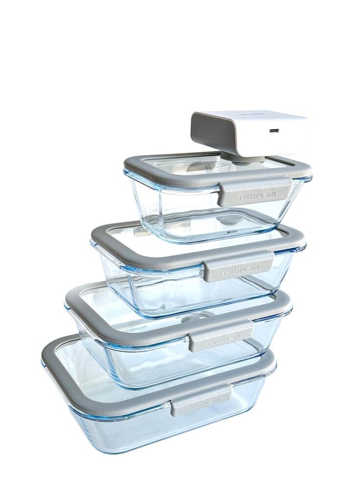 Neoflam Fika Glace Vakumlu Cam Saklama Kabı Seti Gri 5 Parça