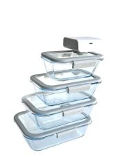 Neoflam Fika Glace Vakumlu Cam Saklama Kabı Seti Gri 5 Parça