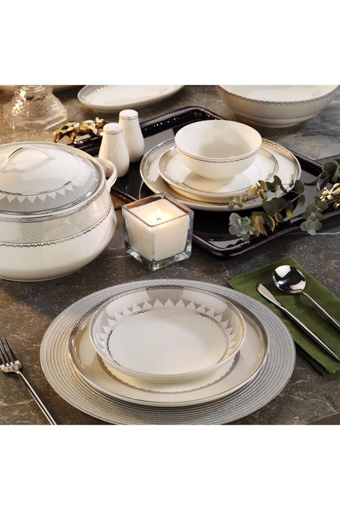 Aryıldız Bone Umbrella Platin 12 Kişilik 60 Parça Yemek Takımı