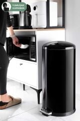 Primanova Paslanmaz Çelik Bombe Kapaklı Çöp Kovası 40 Litre Siyah