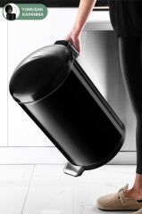 Primanova Paslanmaz Çelik Bombe Kapaklı Çöp Kovası 40 Litre Siyah