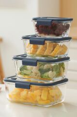 Neoflam Fika Glace Vakumlu Cam Saklama Kabı Seti Mavi 5 Parça