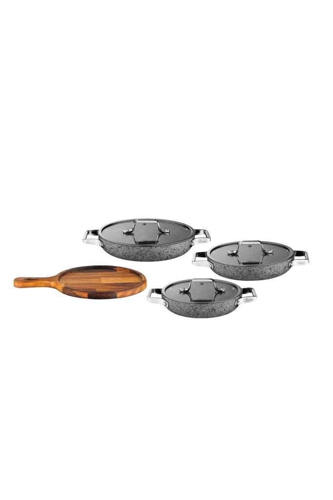 Brioni Stone-age 7 Parça Çizilmez Yanmaz Yapışmaz 18cm 20cm 22cm 3'lü Sahan Omlet Seti