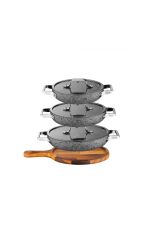 Brioni Stone-age 7 Parça Çizilmez Yanmaz Yapışmaz 18cm 20cm 22cm 3'lü Sahan Omlet Seti