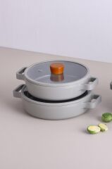 Neoflam FİKA CAM KAPAKLI ALÜMİNYUM 2'Lİ SAHAN SET 20 - 22CM GRİ