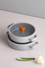 Neoflam FİKA CAM KAPAKLI ALÜMİNYUM 2'Lİ SAHAN SET 20 - 22CM GRİ