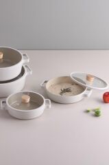 Neoflam FİKA CAM KAPAKLI ALÜMİNYUM 2'Lİ SAHAN SET 20 - 22CM BEJ