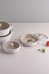 Neoflam FİKA CAM KAPAKLI ALÜMİNYUM 2'Lİ SAHAN SET 20 - 22CM BEJ