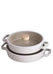 Neoflam FİKA CAM KAPAKLI ALÜMİNYUM 2'Lİ SAHAN SET 20 - 22CM BEJ