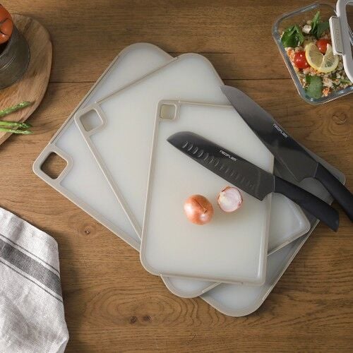 Neoflam Fika Kesme Tahtası Bej Kaymaz Microban Koruma 3 Parça Set