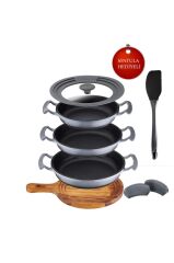 Brioni Try Cook 7 Parça Gri Yanmaz Yapışmaz Diamond Kaplama Sahanlık Tava Seti
