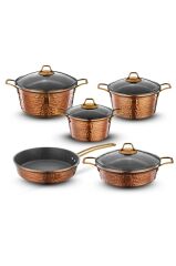 Brioni Copper 9 Parça Yanmaz Yapışmaz Bakır Görünümlü Granit Tencere Seti