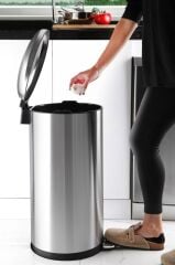 Primanova Paslanmaz Çelik Bombe Kapaklı Çöp Kovası 40 Litre Inox