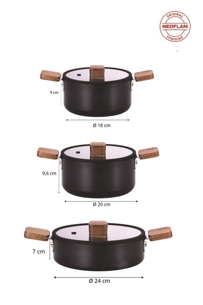 Neoflam Bien Black 10 Parça Indüksiyonlu Akasya Ağacı Sap Ve Kulplu Tencere Tava Seti