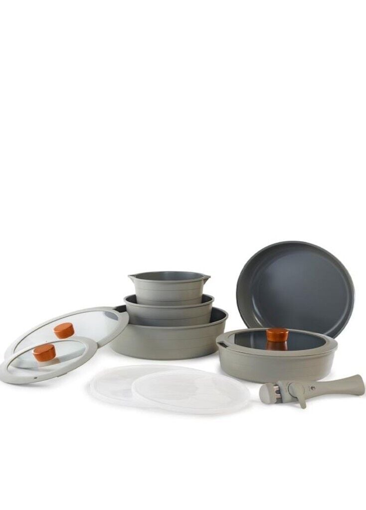Neoflam Midas Gri 11 Parça Ayrılabilen Saplı Iç Içe Geçebilen Tencere Tava Seti