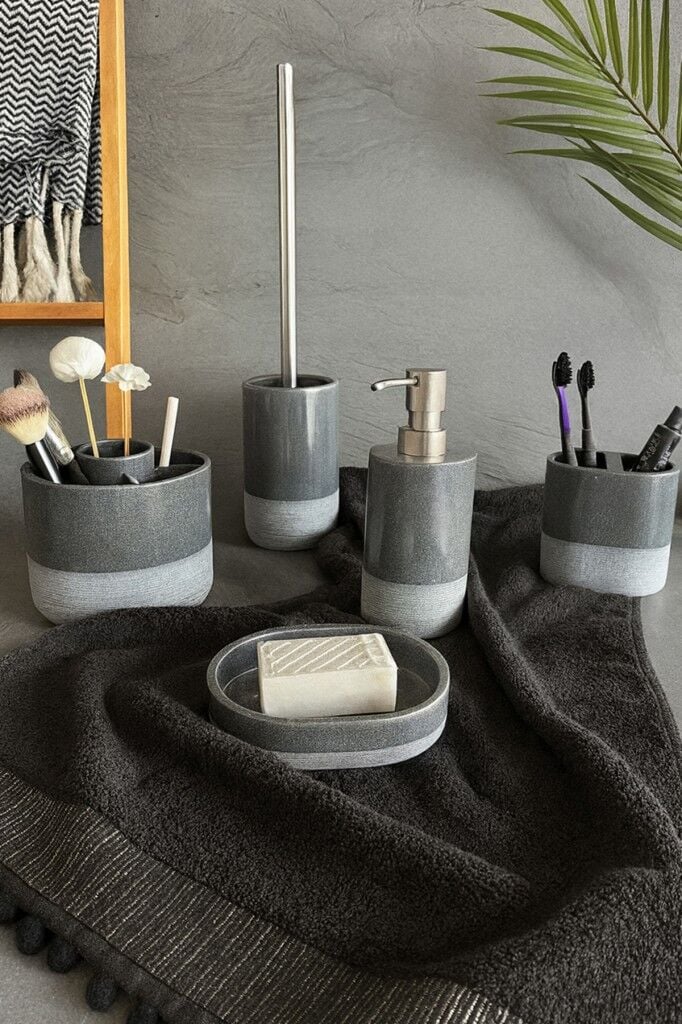 Primanova Reve Banyo Seti 5 Parça - Gri