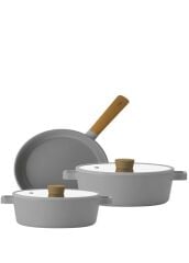 Neoflam Fika Gri 5 Parça Cam Kapaklı Seramik Kaplama Döküm Tencere Seti