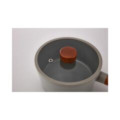 Neoflam Fika Cam Kapaklı Alüminyum Döküm Sos Tencere 18 cm Gri