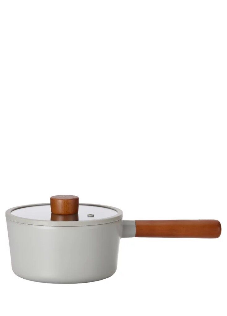 Neoflam Fika Cam Kapaklı Alüminyum Döküm Sos Tencere 18 cm Gri