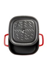 Sürel Aroma Kapak Kırmızı Kare Sığ Döküm Tencere 26x26