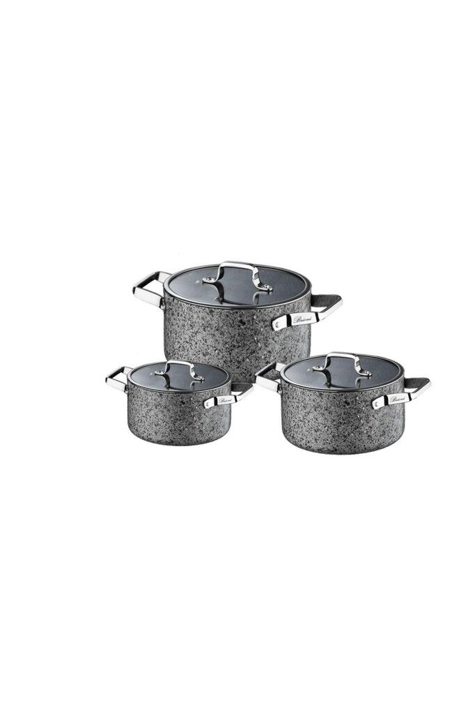 Brioni Stone-Age 6 Parça Çizilmez Yanmaz Yapışmaz İndüksiyonlu Midi Tencere Seti 16 cm,18 cm, 20 cm