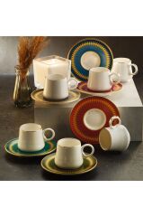 Sandro Moreno 1453 Farfar Double Yüzük Gold 12 Parça 6 Kişilik Kahve Fincan Takımı 120 ml