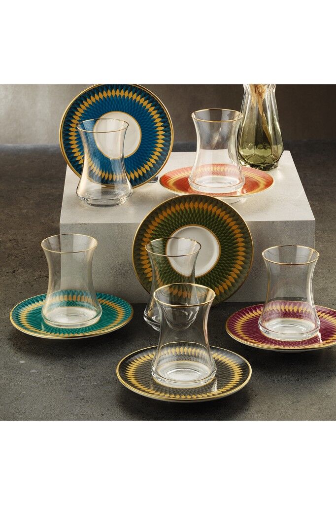 Sandro Moreno 1453 Farfar Gold 12 Parça 6 Kişilik Çay Seti 110 ml