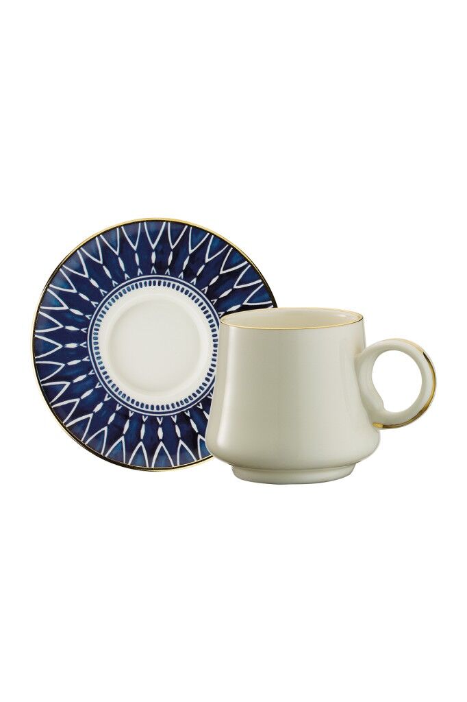 Sandro Moreno 1453 Deep Blue Double Yüzük Gold 12 Parça 6 Kişilik Kahve Fincan Takımı 120 ml