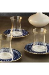 Sandro Moreno 1453 Deep Blue Gold 12 Parça 6 Kişilik Çay Seti 110 ml