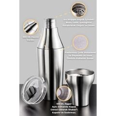 Primanova Çok Amaçlı Paslanmaz Çelik Kokteyl Shaker 650 ml - Metalik