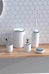 Primanova Lima Xl Krom Dekorlu Banyo Seti / Beyaz
