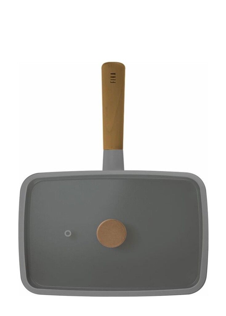 Neoflam Fika Dikdörtgen Tava 29cm Cam Kapaklı Gri