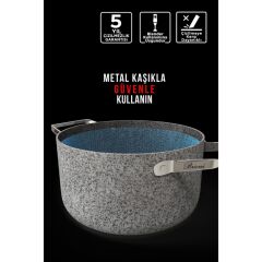 Brioni Stone-Age 3 Parça 26cm Basık-26cm Tava Çizilmez Yanmaz Yapışmaz Kombin Tencere Tava Seti