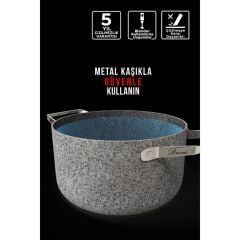 Brioni Stone-Age 3 Parça 26cm Basık-26cm Tava Çizilmez Yanmaz Yapışmaz Kombin Tencere Tava Seti