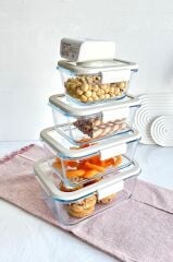 Neoflam FİKA GLACE VAKUMLU CAM SAKLAMA KABI BEJ 5 PARÇA SET