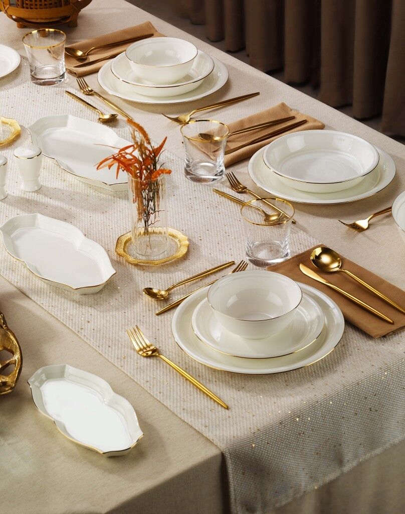 Evaliza Sapphire Gold 32 Parça 6 Kişilik Yemek Takımı