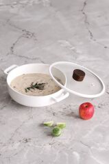 Neoflam Fika Seramik Kaplama İndüksiyonlu Cam Kapaklı Sahan 18 CM - Beyaz