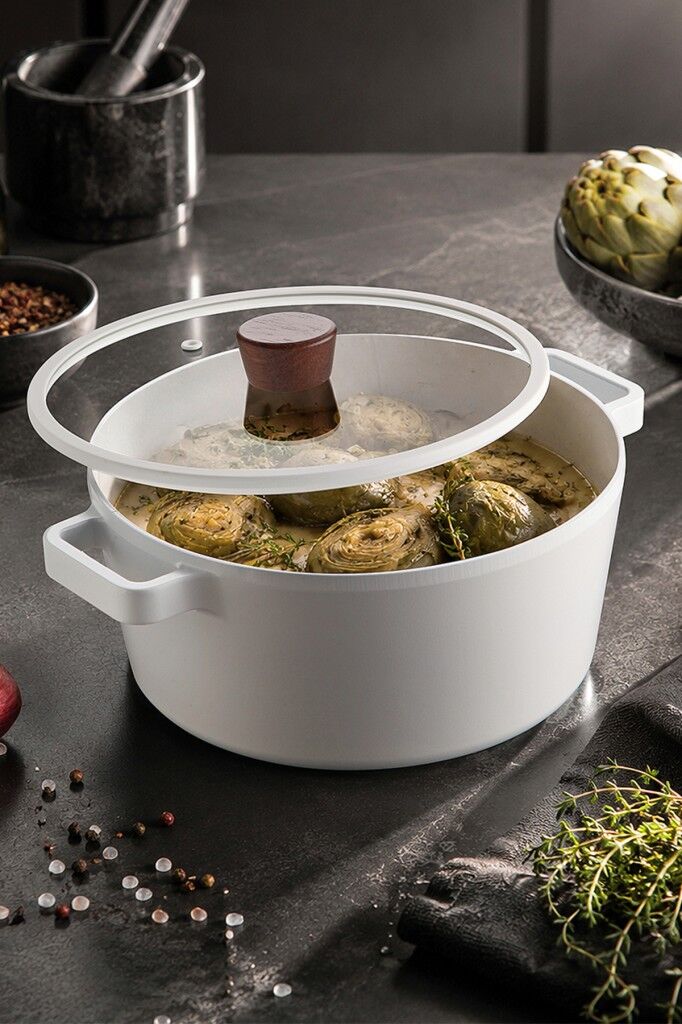 Neoflam Fika Seramik Kaplama İndüksiyonlu Tencere 24 CM - Beyaz