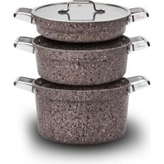 Brioni Stone-Age Flex Stone Terra 22 cm 5 Parça Yanmaz Yapışmaz Çizilmez Indüksiyonlu Tencere Seti