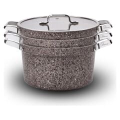 Brioni Stone-Age Flex Stone Terra 22 cm 5 Parça Yanmaz Yapışmaz Çizilmez Indüksiyonlu Tencere Seti
