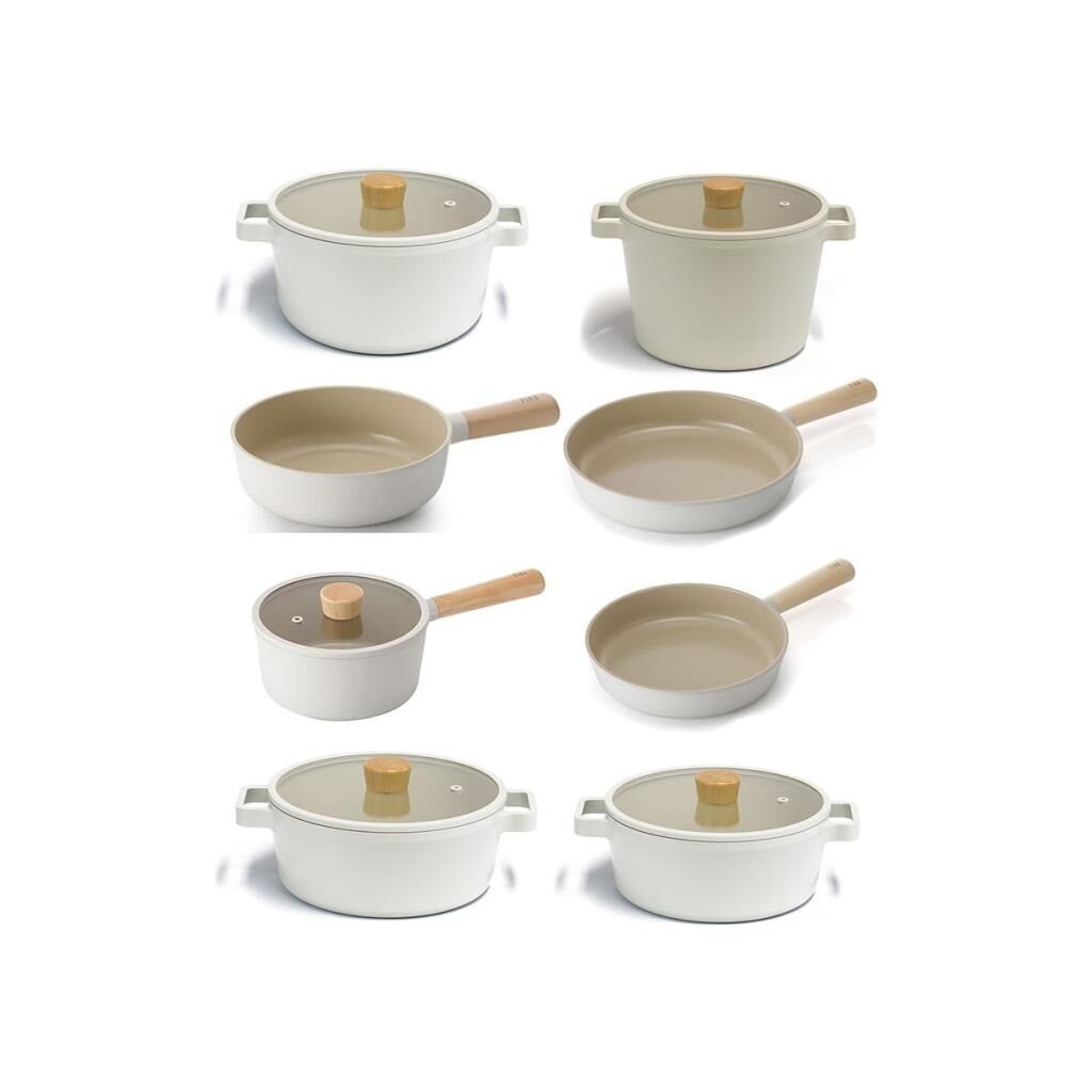 Neoflam Fika 13 Parça Cam Kapaklı Seramik Kaplama Döküm Tencere Tava Seti