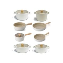 Neoflam Fika 13 Parça Cam Kapaklı Seramik Kaplama Döküm Tencere Tava Seti